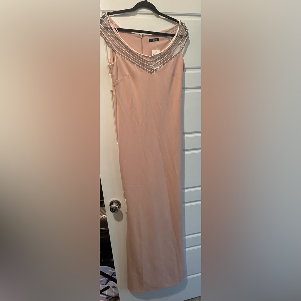 Chic Blush Maxi Dress with Silver Accents